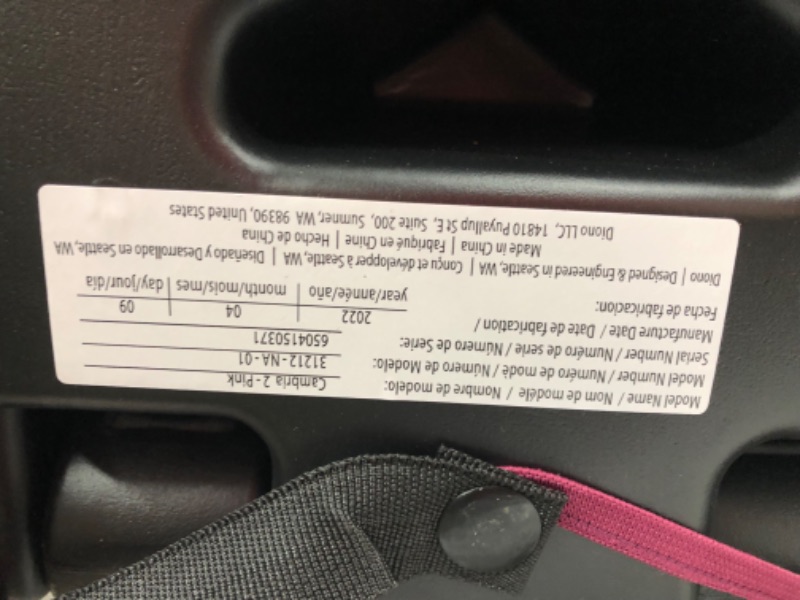 Photo 3 of Diono Cambria 2 XL, Dual Latch Connectors, 2-in-1 Belt Positioning Booster Seat, High-Back to Backless Booster with Space and Room to Grow, 8 Years 1 Booster Seat, Pink 2020 Pink