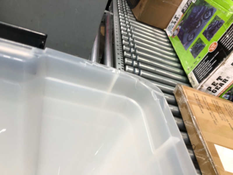 Photo 3 of ***DAMAGE TO LIDS AND EDGES OF TOTES**
IRIS USA 53 Qt. Plastic Storage Bin Container with Durable Lid and Secure Latching Buckles, 4-Pack, Sturdy Stackable Nestable Organizer Tote with Pull Handle for Easy Access and Storage, Clear/Black 53 Qt. - 4 Pack