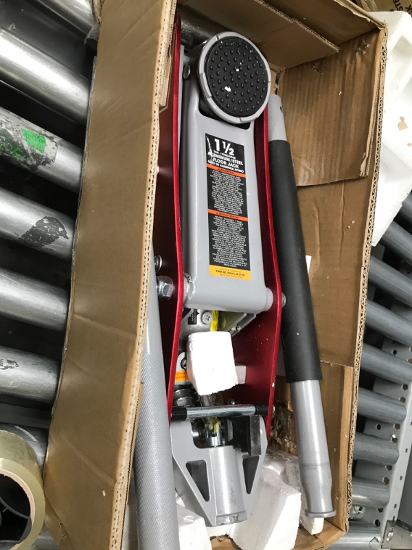 Photo 1 of BIG RED AT815016LR Torin Hydraulic Low Profile Aluminum and Steel Racing Floor Jack with Dual Piston Quick Lift Pump, 1.5 Ton (3,000 lb) Capacity, Red Red Floor Jack