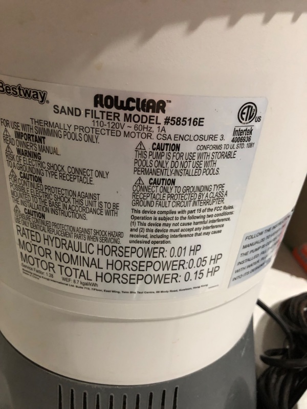 Photo 6 of **See Notes**
Bestway Flowclear Sand Filter Pump w/GFCI Plug | 800 Gallon/Hour Flow Rate | Cleans Water for Above Ground Pools