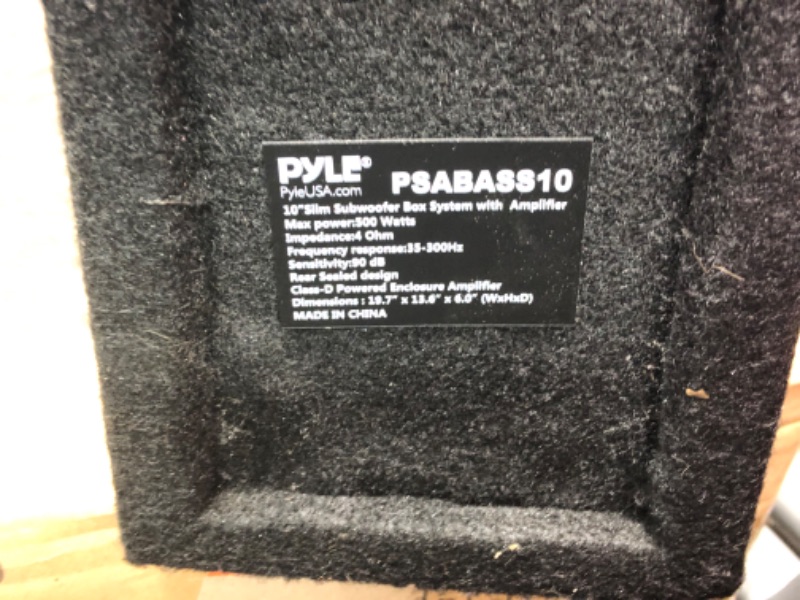 Photo 2 of Pyle 10 Inch Subwoofer Box System - 500 Watts Powered Slim Bass with a Non-Pressed Paper Cone Perfect for Mount Car Truck Audio Subwoofer Enclosure, Rear Air Tight Seal Design