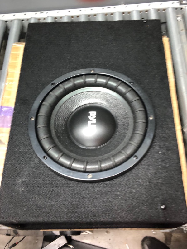 Photo 3 of Pyle 10 Inch Subwoofer Box System - 500 Watts Powered Slim Bass with a Non-Pressed Paper Cone Perfect for Mount Car Truck Audio Subwoofer Enclosure, Rear Air Tight Seal Design