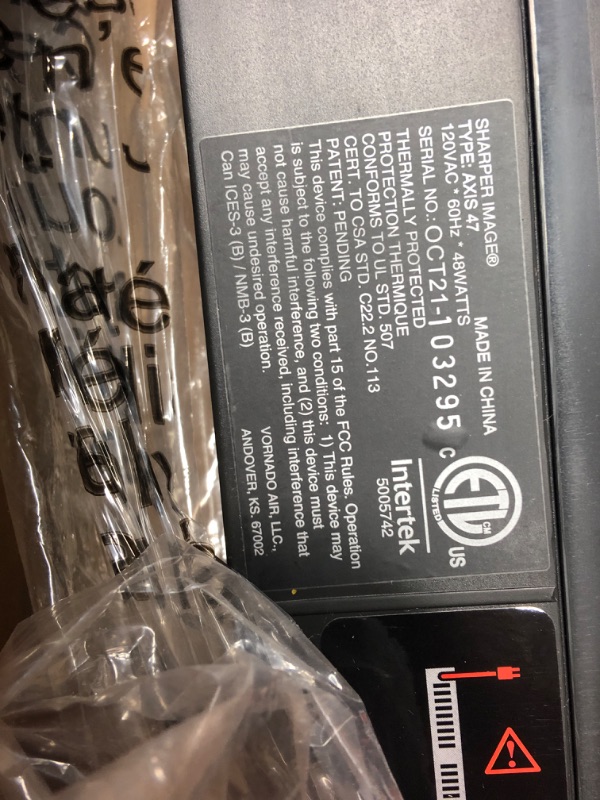 Photo 1 of **item used**
Sharper Image AXIS 47 Airbar Tower Fan with Remote Control, Full-Range Tilt, 3 Speeds