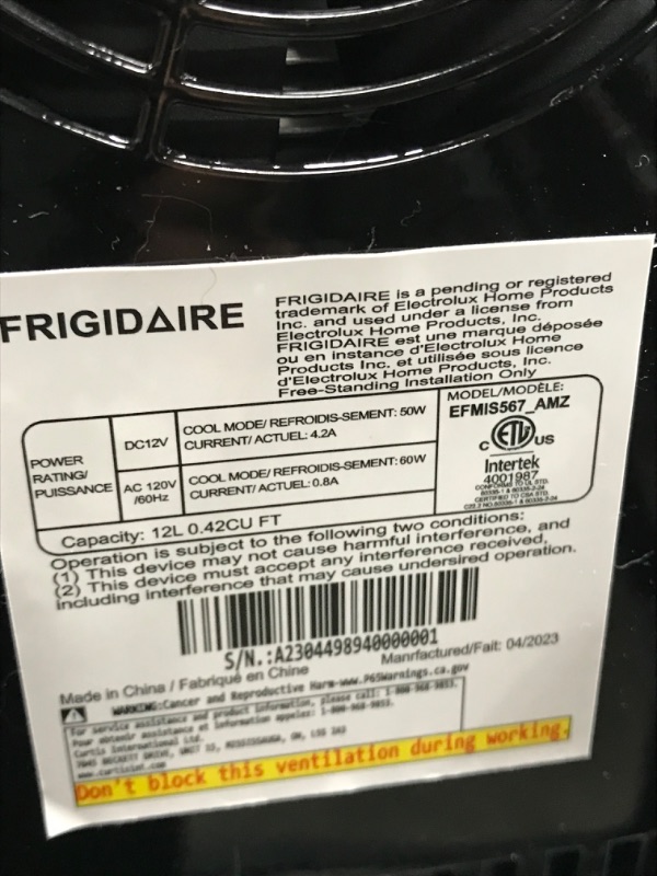 Photo 3 of **NOT FUNCTIONAL**Frigidaire EFMIS567_AMZ 18 Can OR 4 Wine Bottle Retro Beverage Fridge, Temperature Control, Thermoelectric, FreonFree, Stainless