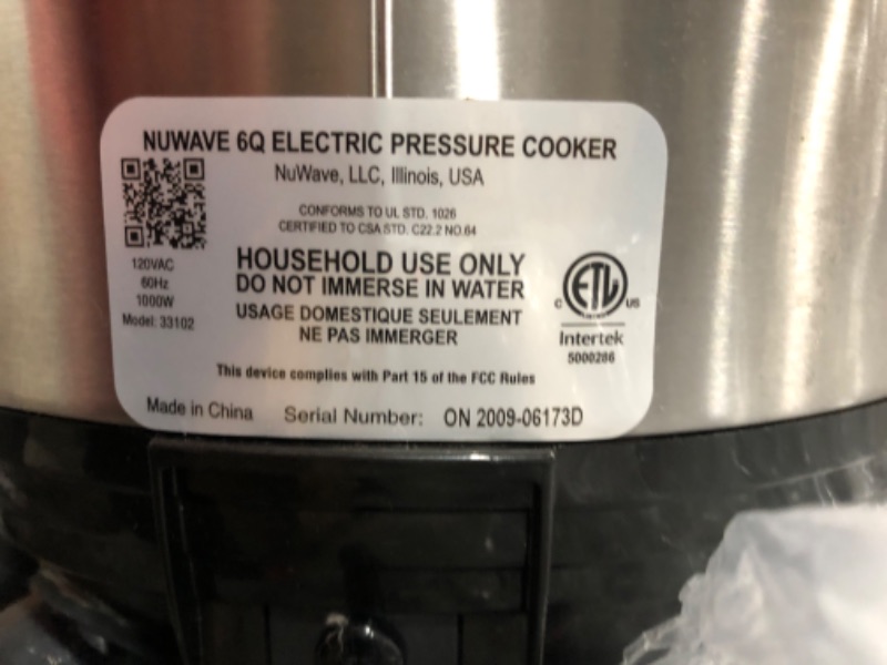 Photo 6 of ***TESTED/ POWERS ON***NUWAVE Nutri-Pot 6-Quart Digital Pressure Cooker with Sure-Lock Safety System; Dishwasher-Safe Non-Stick Inner Pot; 11 Pre-Programmed Presets; Detachable Pressure Pot Lid for Easy Cleaning; (6-Quart)