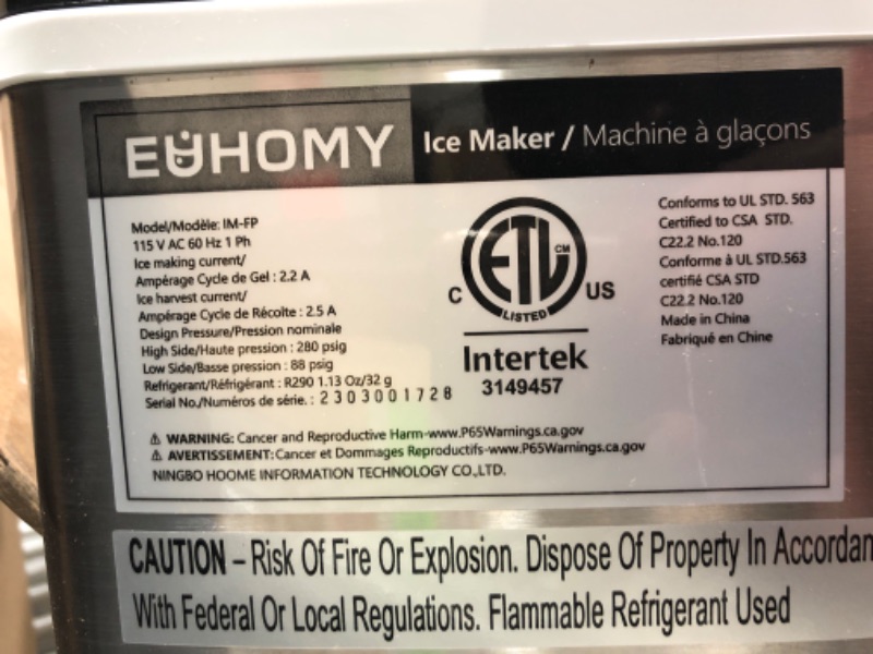 Photo 4 of ***TESTED/ POWERS ON***Euhomy Ice Maker Machine Countertop, 2 Ways to Add Water,45Lbs/Day 24 Pcs Ready in 13 Mins, Self-Cleaning Portable Compact Ice Cube Maker with Ice Scoop & Basket, Perfect for Home/Kitchen/Office/Bar 9.92 x 14.17 x 14.61 inches Silve