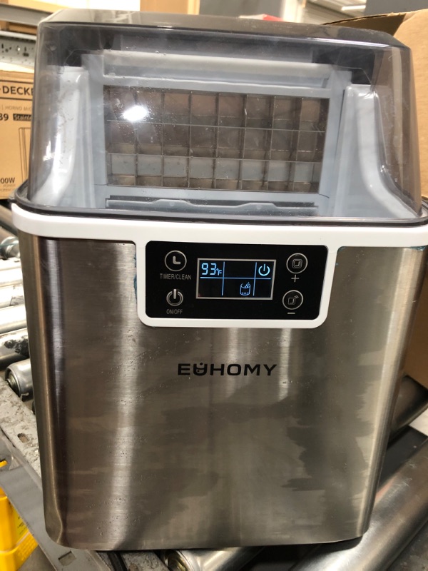 Photo 2 of ***TESTED/ POWERS ON***Euhomy Ice Maker Machine Countertop, 2 Ways to Add Water,45Lbs/Day 24 Pcs Ready in 13 Mins, Self-Cleaning Portable Compact Ice Cube Maker with Ice Scoop & Basket, Perfect for Home/Kitchen/Office/Bar 9.92 x 14.17 x 14.61 inches Silve