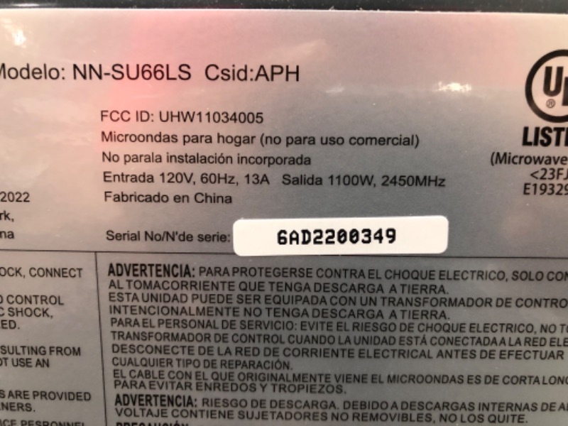 Photo 6 of ***TESTED/ POWERS ON***Panasonic NN-SU66LS 1100W with Genius Sensor Cook and Auto Defrost Countertop Microwave Oven, 1.3 cu ft, Stainless Steel