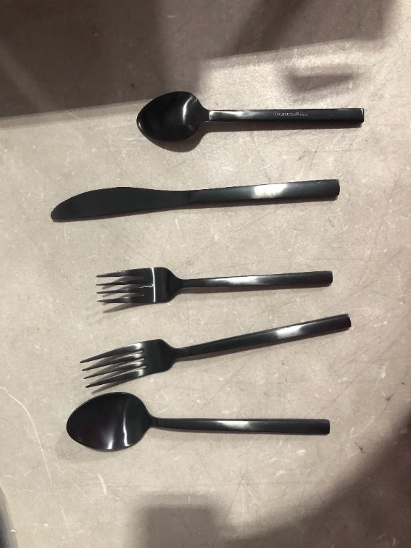 Photo 2 of ***USED AND DIRTY - NO PACKAGING***
Fortessa Arezzo 18/10 Stainless Steel Flatware, 20 Piece Place Setting, Black