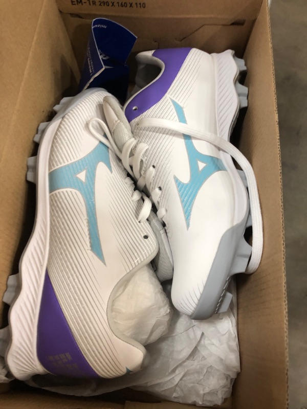 Photo 2 of Mizuno Girl's Wave Finch Lightrevo Jr. Molded Softball Shoe 3.5 White-teal-purple