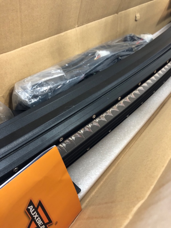 Photo 2 of Auxbeam 50 inch 288W Curved LED Amber Light Bar 6 Modes Strobe Light Amber White Dual Color Flashing Fog Light Offroad Auxiliary Light w/ 10FT Wiring Harness Kit 50 inch curved