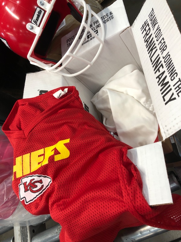 Photo 2 of Franklin Sports NFL Kids Football Uniform Set - NFL Youth Football Costume for Boys & Girls - Set Includes Helmet, Jersey & Pants Kansas City Chiefs Medium