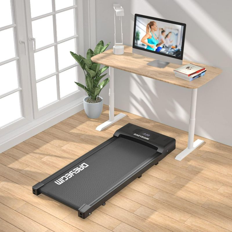 Photo 4 of (NON-REFUNDABLE) Under Desk Treadmill DAEYEGIM 2 in 1 Walking Pad Desk Treadmill, Powerful and Quiet Walking Jogging Running Treadmill with Remote Control, Portable, Slim, Compact and Installation-Free for Home/Office Under Desk Treadmill-Bright Black