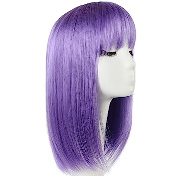 Photo 1 of Oromi Purple Short Bob wig, Hair Replacement wigs 14" Party Halloween Blonde Synthetic wig with Bangs 5 OZ Straight Carnival Costume Cosplay Hair Wigs for Black Women Girls Daily?send wig net?