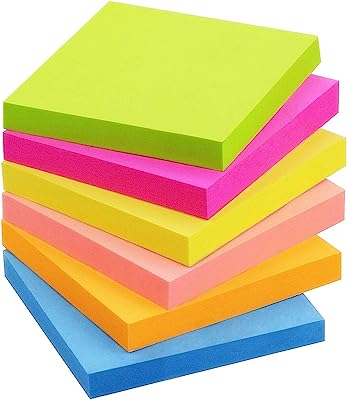 Photo 1 of Sticky Notes 3x3 inch Bright Colors with Pink Self-Stick Pads 6 Pads/Pack 100 Sheets/Pad Total 600 Sheets (4pack)