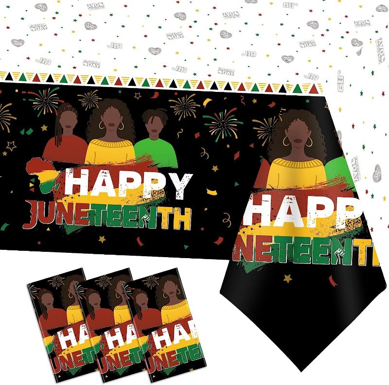 Photo 1 of 2 PACK*
Juneteenth Tablecloth, 3 Pack Large Size Plastic 54"x108" Happy Juneteenth Table Cloth Decorations for June 19th Independence Day African Afro American Freedom Day Party Supplies Outdoor Indoor