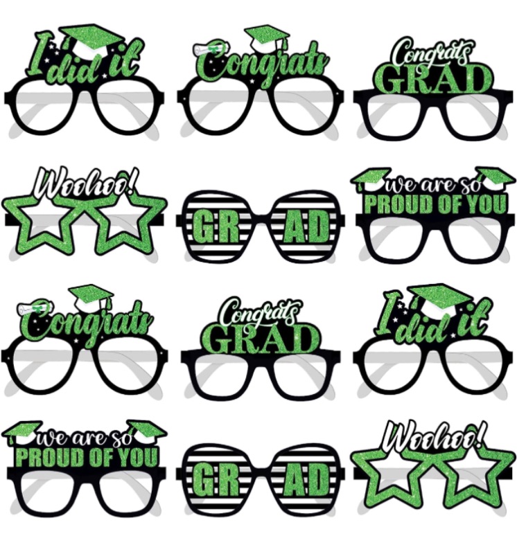 Photo 1 of (PACK OF 2) KatchOn, Green Graduation Eyeglasses 2023 - Pack of 12 | Graduation Photo Booth Props 2023 for Graduation Decorations Class of 2023 | Grad Party Eyeglasses, Green Graduation Party Decorations 2023
