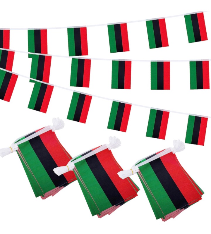 Photo 1 of (PACK OF 2) 99 Feet 96 Flags Afro American String Flag Banner - Pan African Bunting Pennant Flags -Juneteenth Festival Decorations ?for Party Parades,Bars, Sports Clubs, School Festivals, Celebrations
