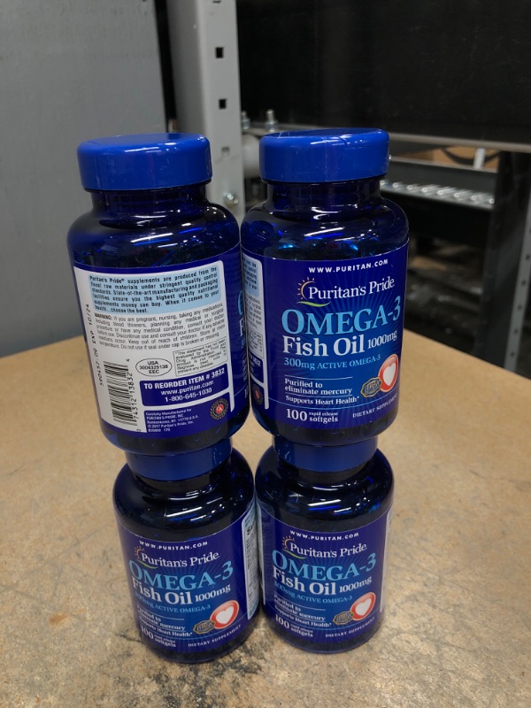 Photo 1 of (PACK OF 4) Puritans Pride Omega-3 Fish Oil 1000 Mg, 100 Count EXP 10/24