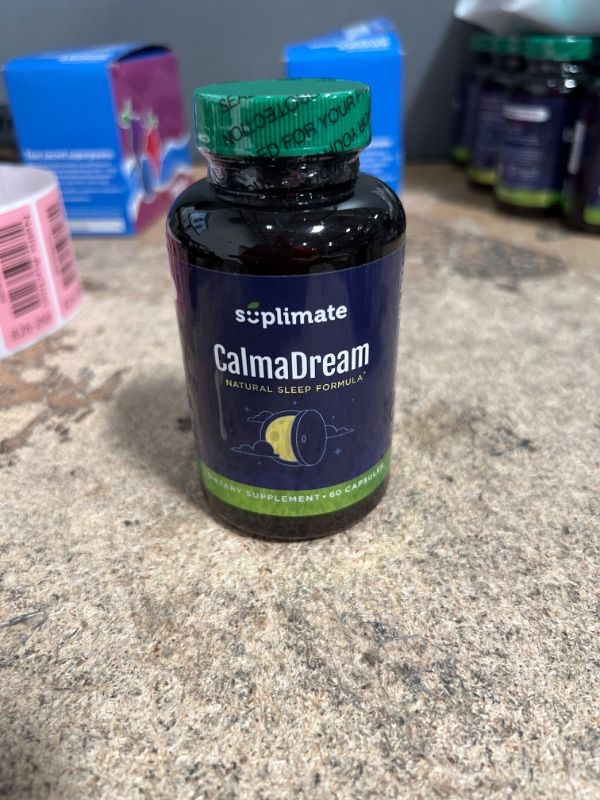 Photo 1 of **EXP DATE 01/2024!! Calmadream Natural Sleep Aid for Adults Extra Strength, Premium Herbal Sleep Supplement with Melatonin, Magnesium, Ashwagandha, Valerian Root, GABA, 5HTP, 60 Vegan Capsules
