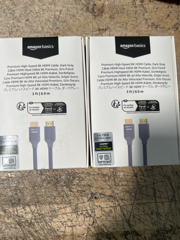 Photo 3 of 2pk-Amazon Basics High-Speed HDMI Cable (48Gbps, 8K/60Hz ) - 3 Feet, Dark Gray 1 Dark Gray 3 Feet