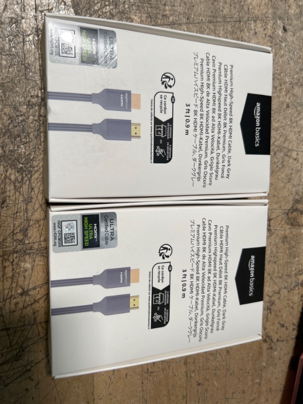 Photo 1 of 2pk-Amazon Basics High-Speed HDMI Cable (48Gbps, 8K/60Hz ) - 3 Feet, Dark Gray 1 Dark Gray 3 Feet