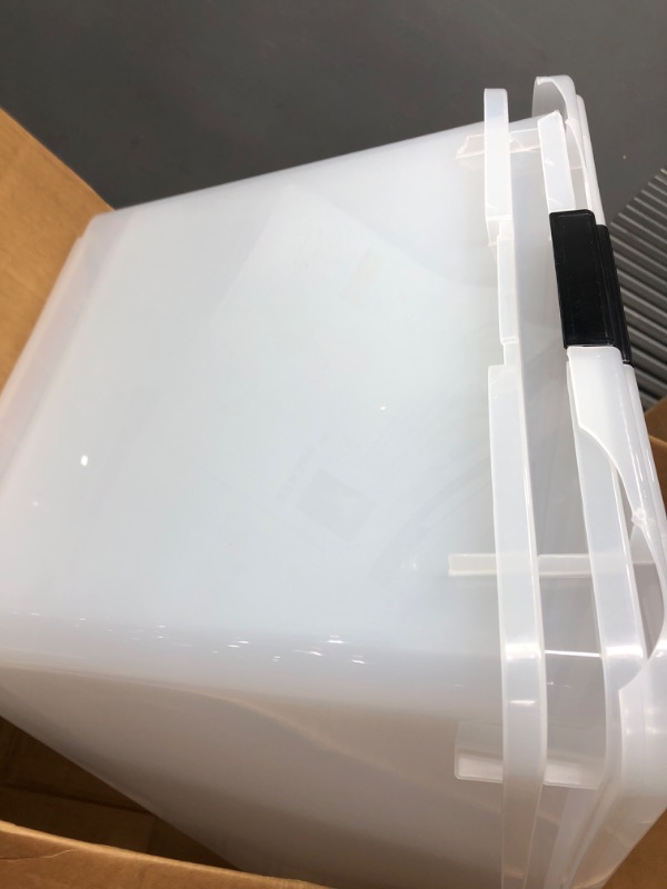 Photo 1 of (Missing parts)IRIS USA 91 Qt. Plastic Storage Container Bin with Secure Lid and Latching Buckles, 4 pack - Clear, Durable Stackable Nestable Organizing Tote Tub Box Toy General Organization Garage Extra Large Clear 91 Qt. - 4 Pack