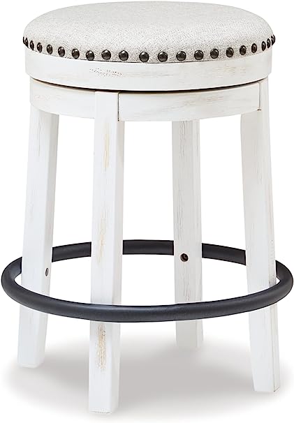 Photo 1 of (missing hardware) Signature Design by Ashley Valebeck 24" Counter Height Upholstered Swivel Stool, White & Black