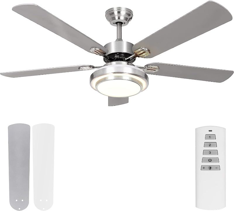 Photo 1 of **SEE NOTES**
hykolity 52 Inch Ceiling Fans with Lights (Integrated LED) Remote Control, Reversible Motor and Blades, ETL Listed - Brushed Nickel (5-Blades)
