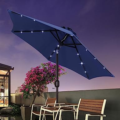 Photo 1 of Blissun 7.5 ft Solar Umbrella 18 LED Lighted Patio Umbrella Table Market Umbrella with Tilt and Crank Outdoor Umbrella for Garden, Deck, Backyard, Pool and Beach
