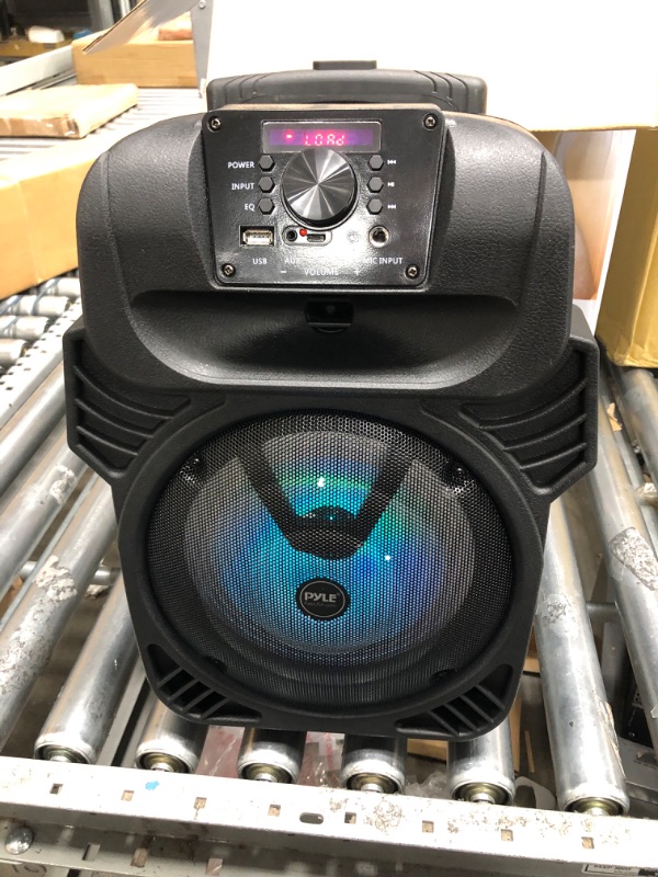 Photo 3 of ****REMOTE IS MISSING ***

400W Portable Bluetooth PA Loudspeaker - 8” Subwoofer System, 4 Ohm/55-20kHz, USB/MP3/FM Radio/ ¼ Mic Inputs, Multi-Color LED Lights, Built-in Rechargeable Battery w/ Remote Control - Pyle PPHP844B