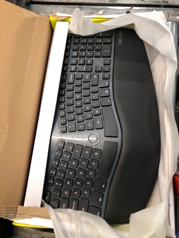 Photo 2 of DeLUX Wired Ergonomic Split Keyboard with Wrist Rest, [Standard Ergo] Keyboard Series with 2 USB Passthrough, Natural Typing Reducing Hand Pressure, 107 Keys for Windows and Mac OS (GM901U-Black)