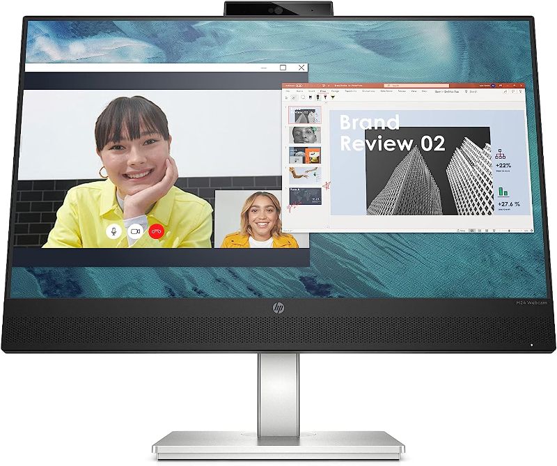Photo 1 of HP M24 Webcam-Monitor, 1080p IPS Display, 75Hz Refresh Rate, 23.8' Computer-Screen, 5MP-Camera with 2 Mics & Speakers, Always-On Blue Light Filter, Adjustable Stand, USB-C & HDMI, VESA-Mounting (2022)
