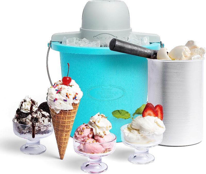 Photo 1 of Nostalgia Electric Ice Cream Maker - Old Fashioned Soft Serve Ice Cream Machine Makes Frozen Yogurt or Gelato in Minutes - Fun Kitchen Appliance - Aqua - 4 Quart

