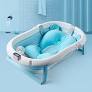 Photo 1 of Foldable Baby Bath Tub,Newborn Baby Tub with Soft Bath Mat and Real Time Water Temperature Display(Blue Bathtub + Bath Mat) Blue Bath + Bath Mat