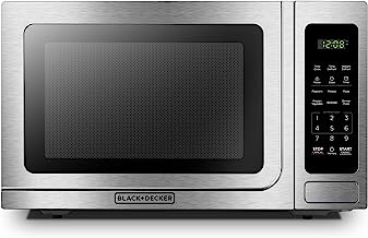 Photo 1 of (damage) BLACK+DECKER EM036AB14 Digital Microwave Oven with Turntable Push-Button Door, Child Safety Lock, Stainless Steel, 1.4 Cu.ft