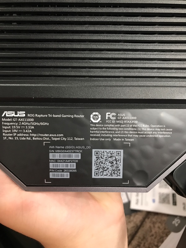 Photo 4 of **item turns on**unable to test further**see images**
GT-AXE11000 Tri-band WiFi 6E (802.11ax) Gaming Router