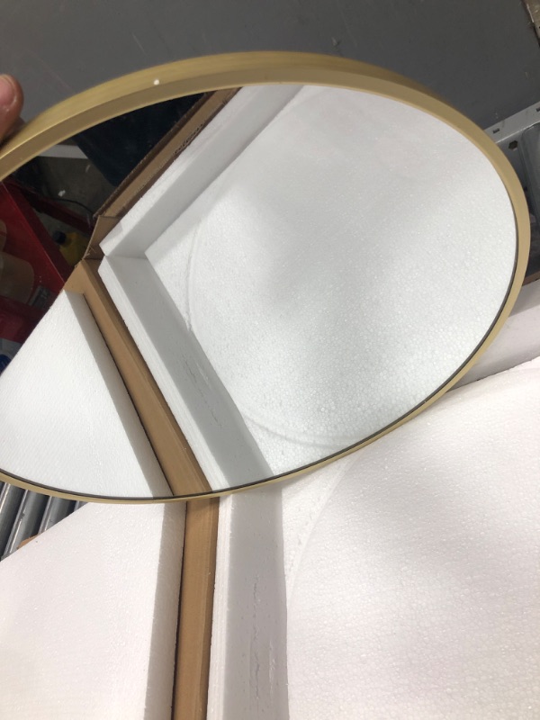 Photo 3 of 16'' Circle Wall Mirror Gold Metal Framed Round Mirror for Bathroom 16 inch Hanging Mirror for House Shower Mirror Rustic Wall Decorative Durable Engineered Wood Backboard Mirror Gold 16''