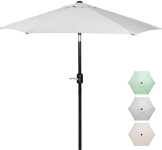 Photo 1 of 6 ft Light GREY Punchau Outdoor Patio Umbrella, Easy Open/Close Crank and Push Button Tilt Adjustment 
