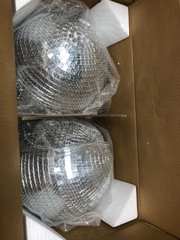 Photo 2 of 2 Pack Large Disco Ball Silver Hanging Mirror Disco Ball Reflective Mirror Disco Ball Ornament for Party Holiday Wedding Dance Music Festivals Decor Club Stage Props DJ Decoration (12 Inch, 12 Inch)