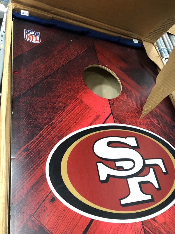 Photo 3 of Wild Sports NFL Football 2' x 4' Regulation Size Solid Wood Cornhole Set with Direct Print HD Team Graphics Great Gift for Any Football Fan! Bean Bag Toss Family Outdoor Game San Francisco 49ers