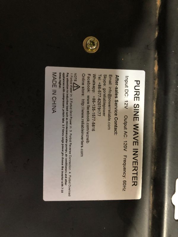 Photo 6 of ***UNTESTED - MISSING PARTS - USED - SEE NOTES***
WZRELB RBP-500012S Pure Sine Wave 5000W (10000W Surge) 12V Power Inverter