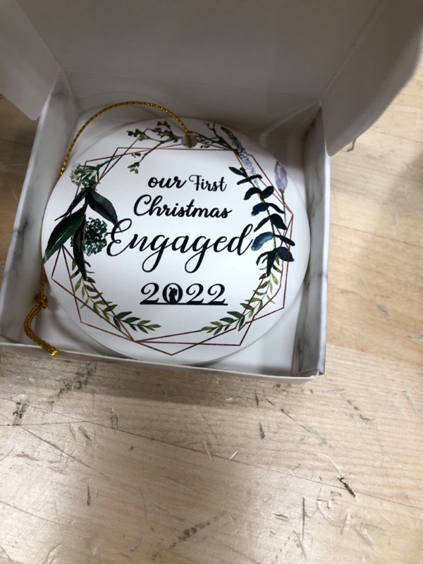 Photo 2 of 2022 Christmas Decorations, 2022 Our First Christmas Engaged Ornament Just Wedding Bridal Shower Gift, 3 Inch Green Grass Double-Sided Printing Ceramic Christmas Decorations White