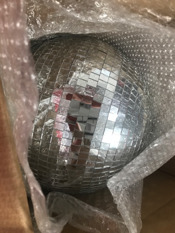 Photo 2 of 2 Pack Large Disco Ball Silver Hanging Mirror Disco Ball Reflective Mirror Disco Ball Ornament for Party Holiday Wedding Dance Music Festivals Decor Club Stage Props DJ Decoration (12 Inch, 12 Inch)