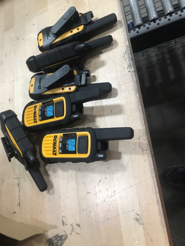 Photo 2 of **ONLY THE WALKIE TALKIES**  DEWALT DXFRS800 Bundle 2W Walkie Talkies Heavy Duty Business Two-Way Radios, 6 Pack with 6 Headsets Plus Gang Charger (DXFRS800BCH6-SV1) 2 Watt 6 Pack + Headsets + Gang Charger Walkie Talkies