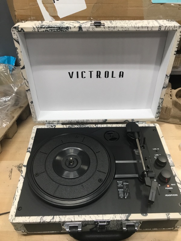 Photo 2 of Victrola Vintage 3-Speed Bluetooth Portable Suitcase Record Player with Built-in Speakers | Upgraded Turntable Audio Sound| Includes Extra Stylus | Retro Map (VSC-550BT-P4)
