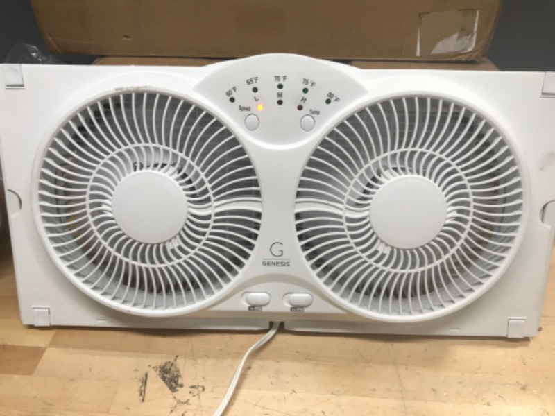 Photo 3 of ***POWERS ON*** ***SEE NOTES*** Bionaire Window Fan with Twin 8.5-Inch Reversible Airflow Blades and Remote Control, White White 2 Blades Electronic control with LCD screen Window Fan