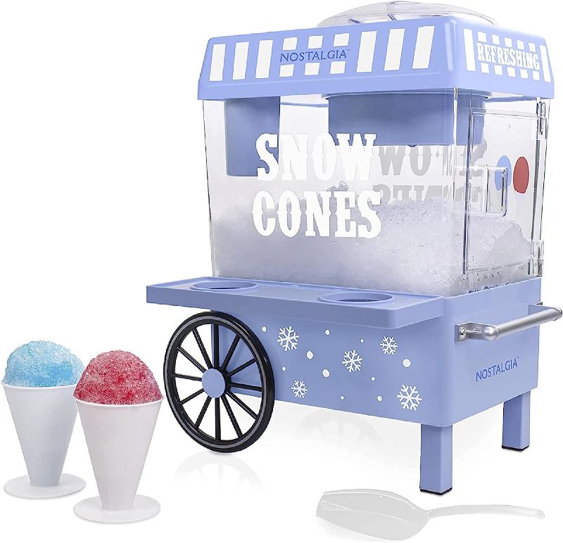 Photo 1 of ***POWERS ON*** Nostalgia Snow Cone Shaved Ice Machine - Retro Table-Top Slushie Machine Makes 20 Icy Treats - Includes 2 Reusable Plastic Cups & Ice Scoop - Blue