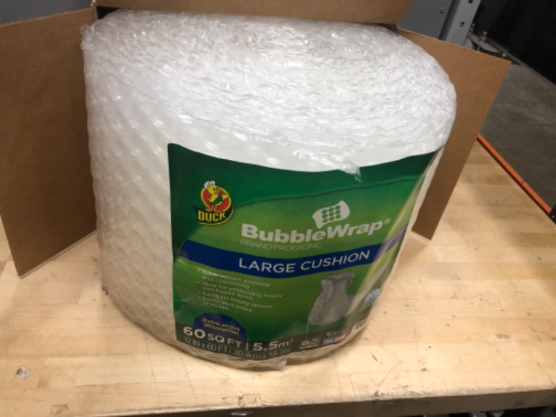 Photo 2 of Duck Brand Bubble Wrap Roll, Original Bubble Cushioning, 12" x 60', Perforated Every 12" (1061835), Clear