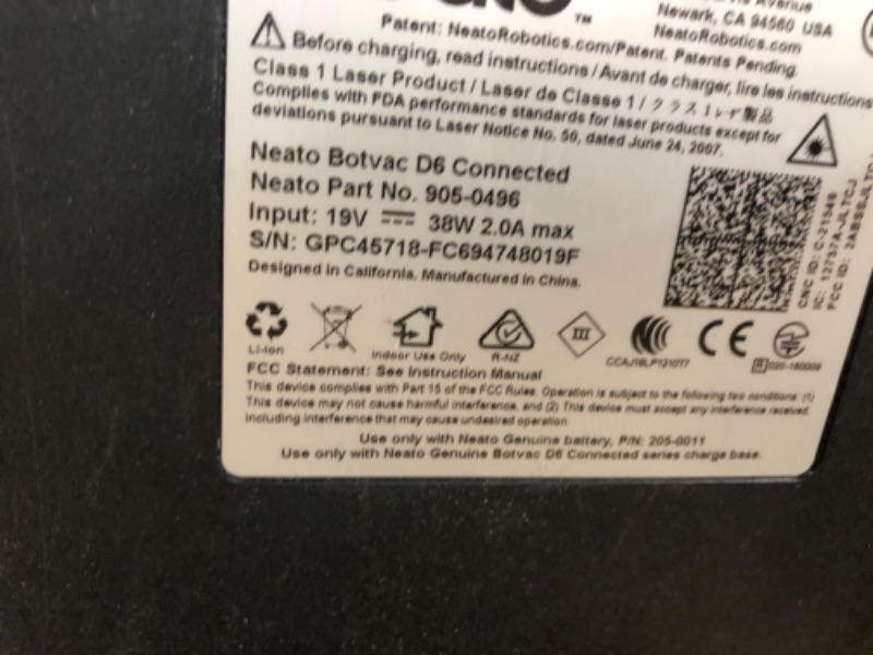 Photo 6 of **SEE NOTES**
Neato Robotics D6 Connected Laser Guided Robot Vacuum for Pet Hair, Works with Amazon Alexa, Black